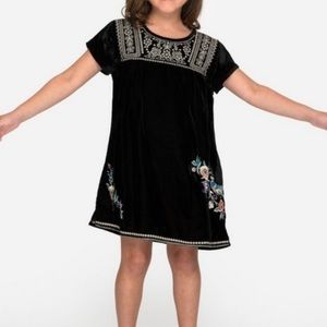 Johnny Was black velvet peasant dress embroidered floral detail girls